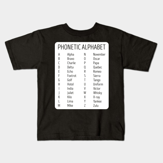 Airplane Pilot Air Traffic Controller Phonetic Alphabet Kids T-Shirt by Tom´s TeeStore